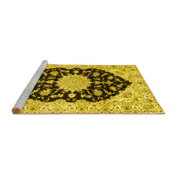 Sideview of Machine Washable Medallion Yellow Traditional Rug, wshtr1178yw