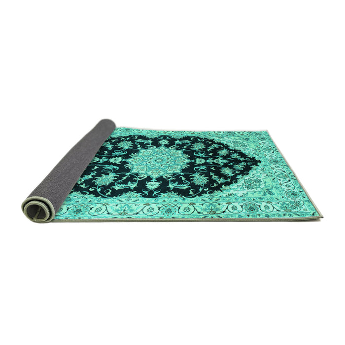 Sideview of Medallion Turquoise Traditional Rug, tr1178turq