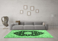 Machine Washable Medallion Emerald Green Traditional Rug, wshtr1178emgrn