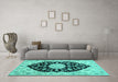 Machine Washable Medallion Turquoise Traditional Area Rugs in a Living Room,, wshtr1178turq