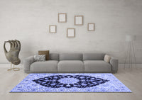 Machine Washable Medallion Blue Traditional Rug, wshtr1178blu