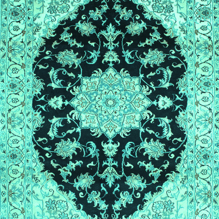 Machine Washable Medallion Turquoise Traditional Area Rugs, wshtr1178turq