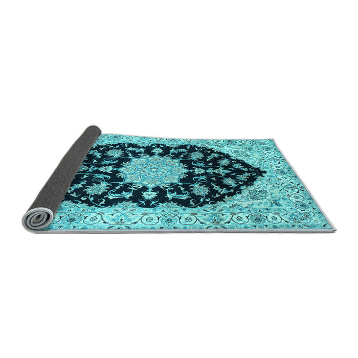 Sideview of Medallion Light Blue Traditional Rug, tr1178lblu