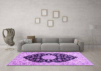 Machine Washable Medallion Purple Traditional Rug, wshtr1178pur