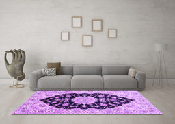 Machine Washable Medallion Purple Traditional Area Rugs in a Living Room, wshtr1178pur