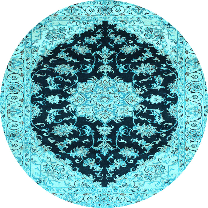 Round Medallion Light Blue Traditional Rug, tr1178lblu