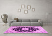 Machine Washable Medallion Pink Traditional Rug in a Living Room, wshtr1178pnk