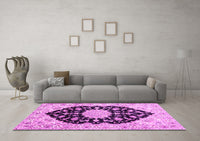 Machine Washable Medallion Pink Traditional Rug, wshtr1178pnk