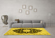 Machine Washable Medallion Yellow Traditional Rug in a Living Room, wshtr1178yw