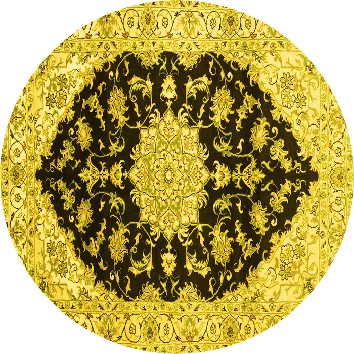 Round Medallion Yellow Traditional Rug, tr1178yw