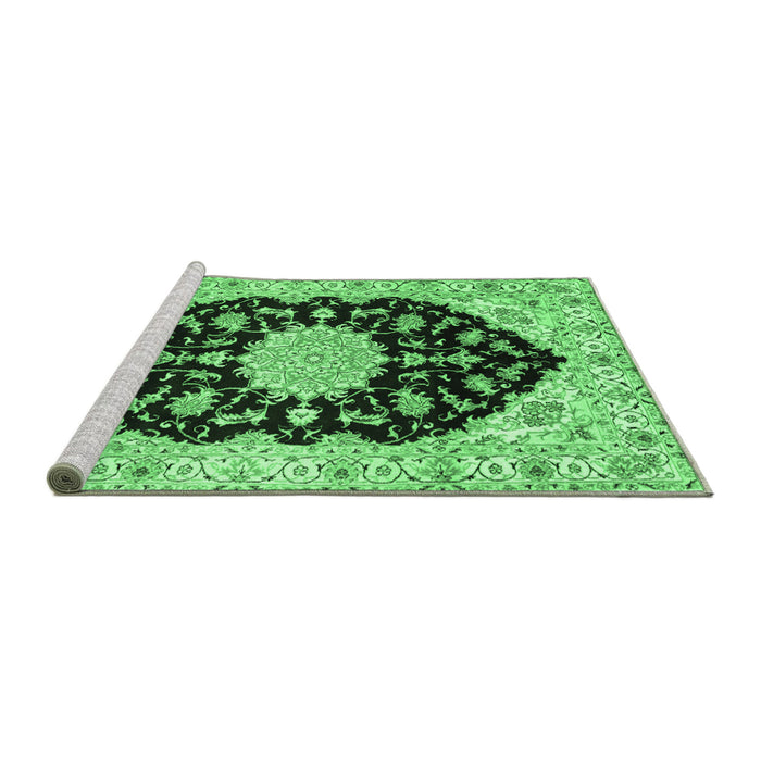 Sideview of Machine Washable Medallion Emerald Green Traditional Area Rugs, wshtr1178emgrn
