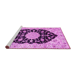 Sideview of Machine Washable Medallion Pink Traditional Rug, wshtr1178pnk