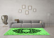 Machine Washable Medallion Green Traditional Area Rugs in a Living Room,, wshtr1178grn