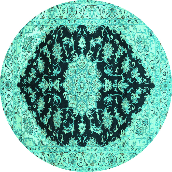 Round Medallion Turquoise Traditional Rug, tr1178turq