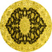 Round Machine Washable Medallion Yellow Traditional Rug, wshtr1178yw