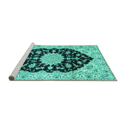Sideview of Machine Washable Medallion Turquoise Traditional Area Rugs, wshtr1178turq