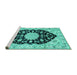 Sideview of Machine Washable Medallion Turquoise Traditional Area Rugs, wshtr1178turq