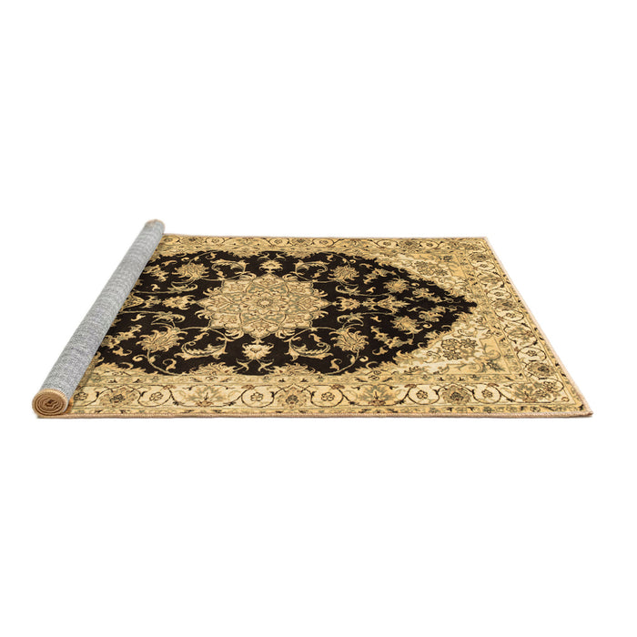 Sideview of Machine Washable Medallion Brown Traditional Rug, wshtr1178brn