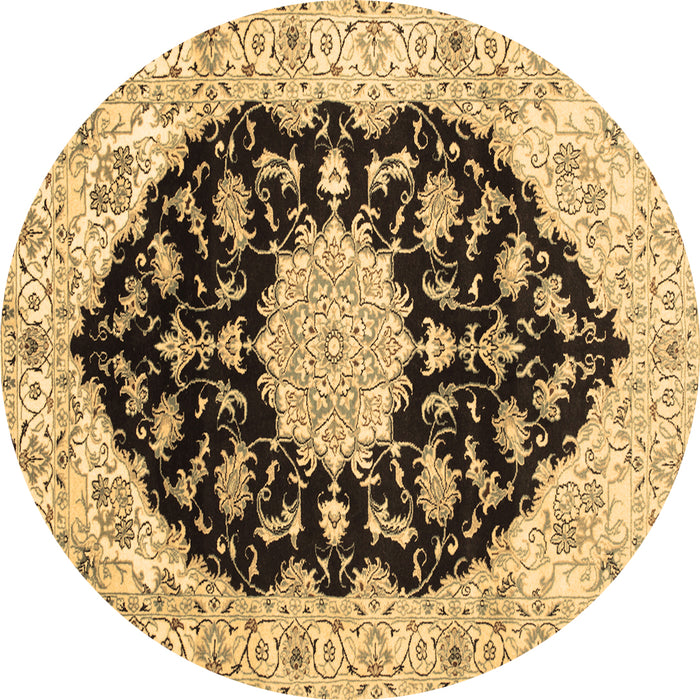Round Medallion Brown Traditional Rug, tr1178brn