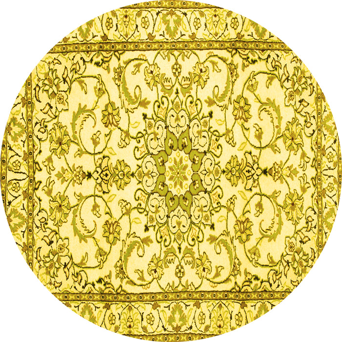 Round Machine Washable Persian Yellow Traditional Rug, wshtr1179yw