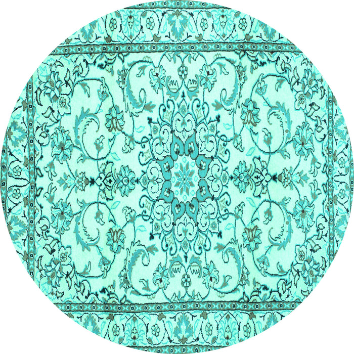 Round Machine Washable Persian Turquoise Traditional Area Rugs, wshtr1179turq