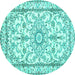 Round Machine Washable Persian Turquoise Traditional Area Rugs, wshtr1179turq