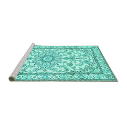 Sideview of Machine Washable Persian Turquoise Traditional Area Rugs, wshtr1179turq