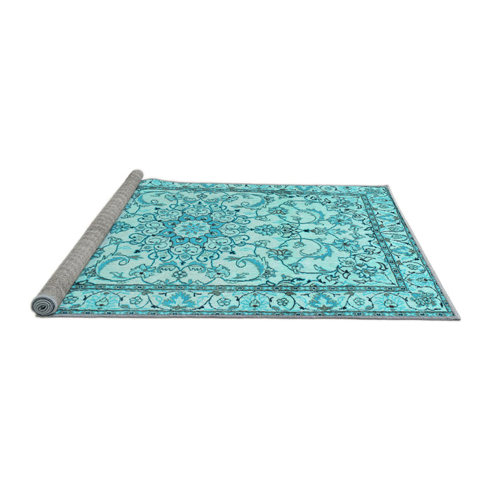 Sideview of Machine Washable Persian Light Blue Traditional Rug, wshtr1179lblu