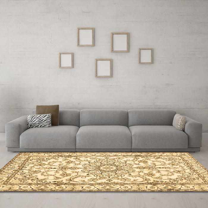 Machine Washable Persian Brown Traditional Rug in a Living Room,, wshtr1179brn