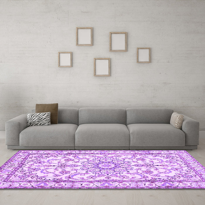 Machine Washable Persian Purple Traditional Area Rugs in a Living Room, wshtr1179pur