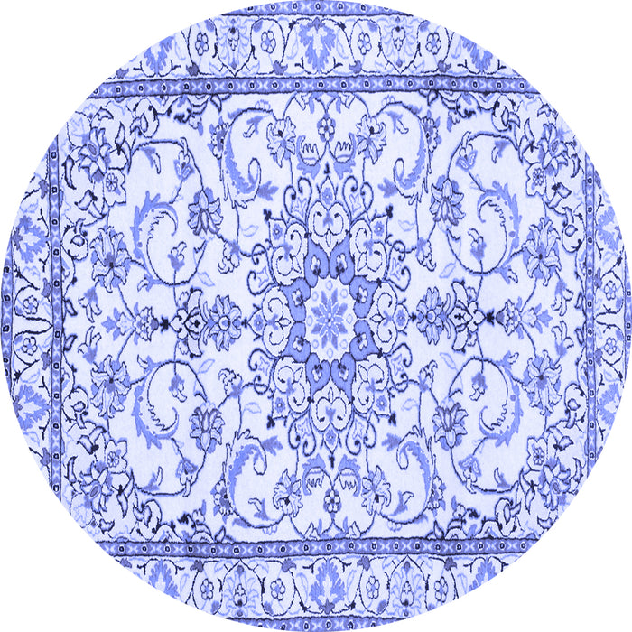 Round Machine Washable Persian Blue Traditional Rug, wshtr1179blu