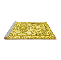 Sideview of Machine Washable Persian Yellow Traditional Rug, wshtr1179yw
