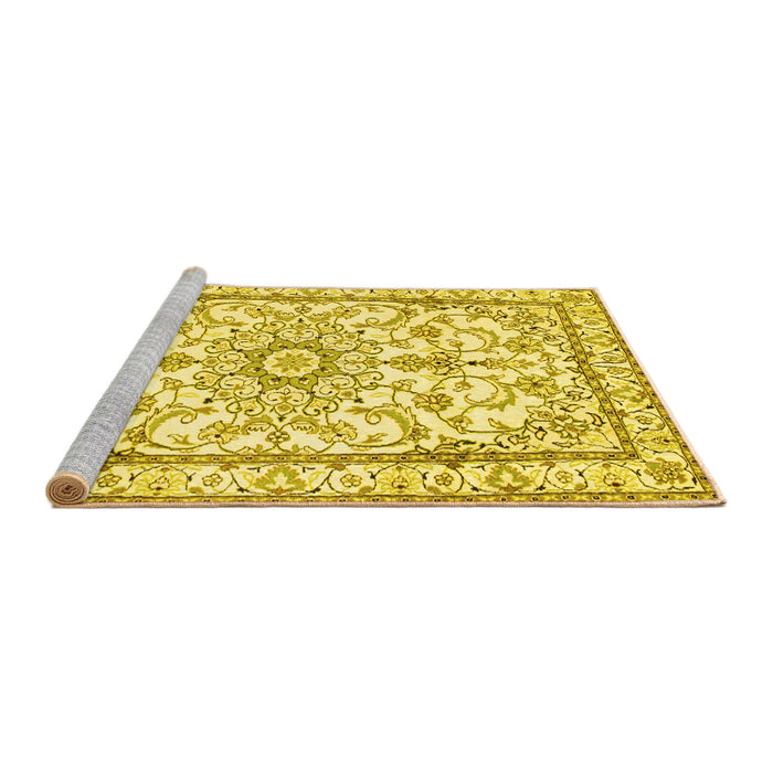 Sideview of Machine Washable Persian Yellow Traditional Rug, wshtr1179yw