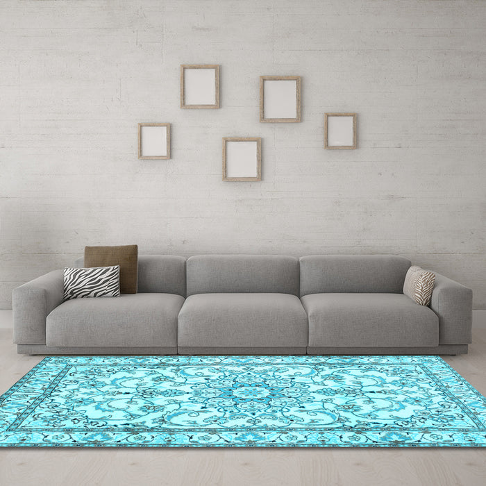 Machine Washable Persian Light Blue Traditional Rug in a Living Room, wshtr1179lblu