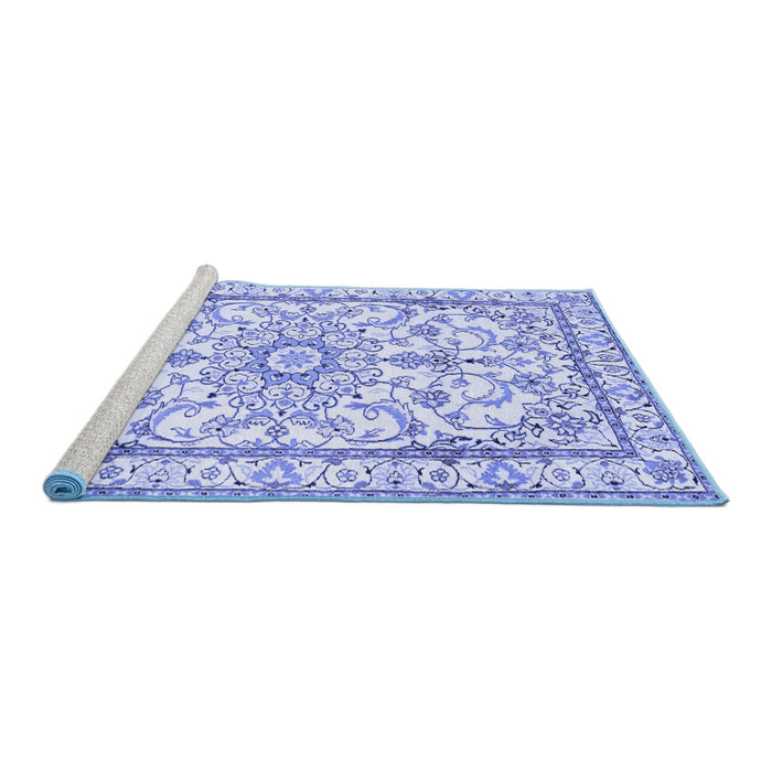 Sideview of Machine Washable Persian Blue Traditional Rug, wshtr1179blu
