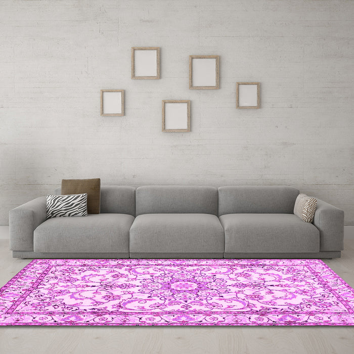 Machine Washable Persian Pink Traditional Rug in a Living Room, wshtr1179pnk