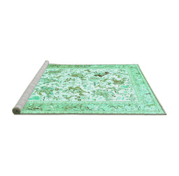 Sideview of Machine Washable Animal Turquoise Traditional Area Rugs, wshtr117turq