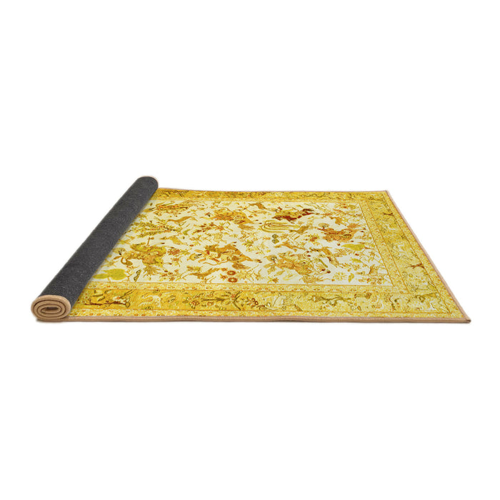 Sideview of Animal Yellow Traditional Rug, tr117yw