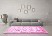 Machine Washable Animal Pink Traditional Rug in a Living Room, wshtr117pnk