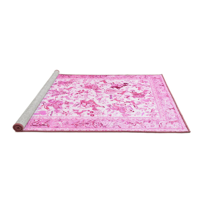 Sideview of Machine Washable Animal Pink Traditional Rug, wshtr117pnk