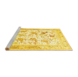Sideview of Machine Washable Animal Yellow Traditional Rug, wshtr117yw