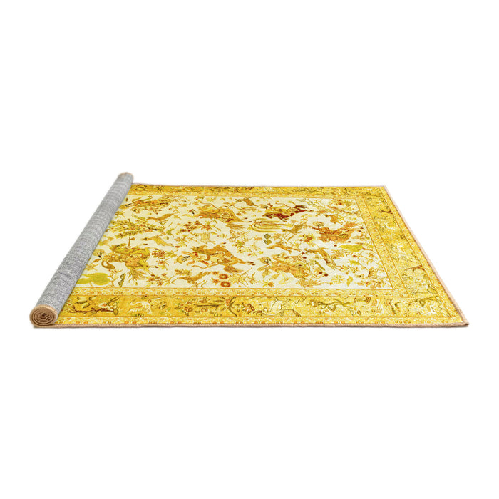 Sideview of Machine Washable Animal Yellow Traditional Rug, wshtr117yw