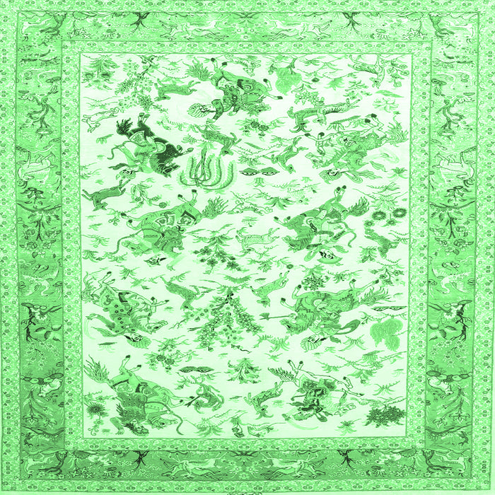 Square Animal Emerald Green Traditional Rug, tr117emgrn