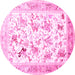 Round Machine Washable Animal Pink Traditional Rug, wshtr117pnk