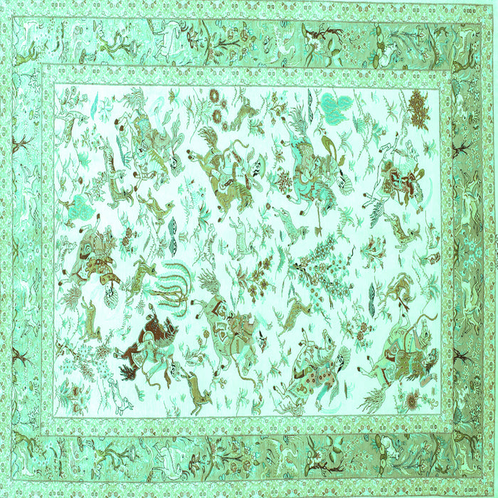 Square Machine Washable Animal Turquoise Traditional Area Rugs, wshtr117turq
