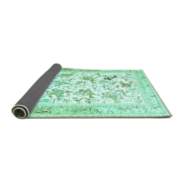 Sideview of Animal Turquoise Traditional Rug, tr117turq