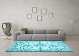 Machine Washable Persian Light Blue Traditional Rug in a Living Room, wshtr1180lblu
