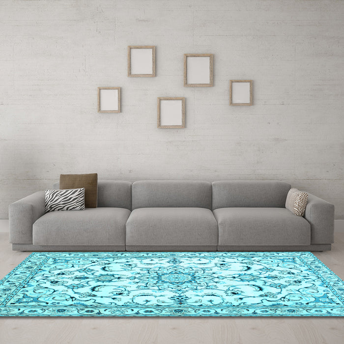 Machine Washable Persian Light Blue Traditional Rug in a Living Room, wshtr1180lblu