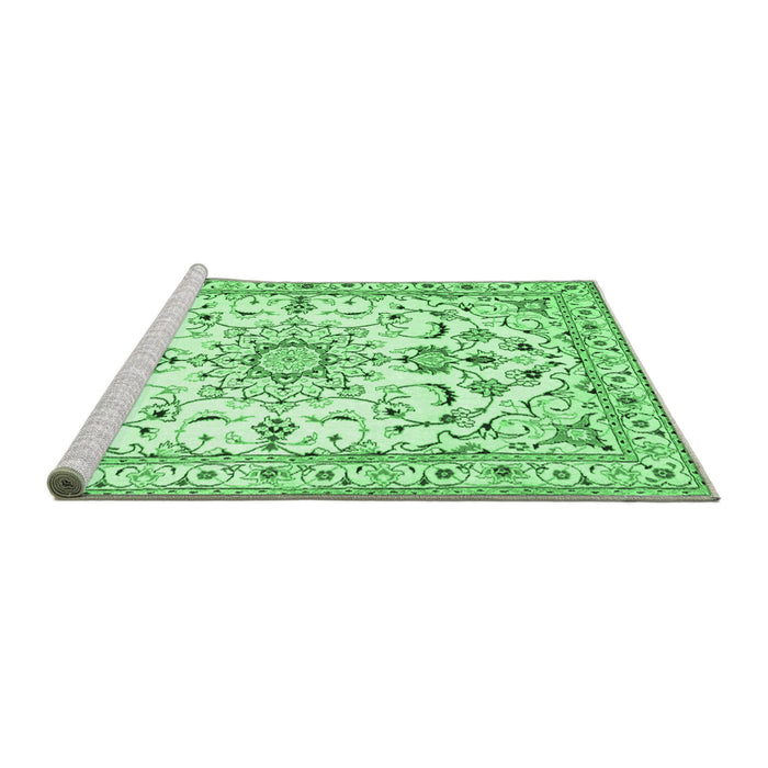 Sideview of Machine Washable Persian Emerald Green Traditional Area Rugs, wshtr1180emgrn