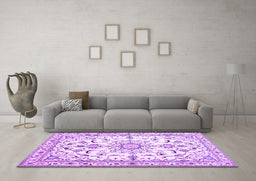 Machine Washable Persian Purple Traditional Area Rugs in a Living Room, wshtr1180pur